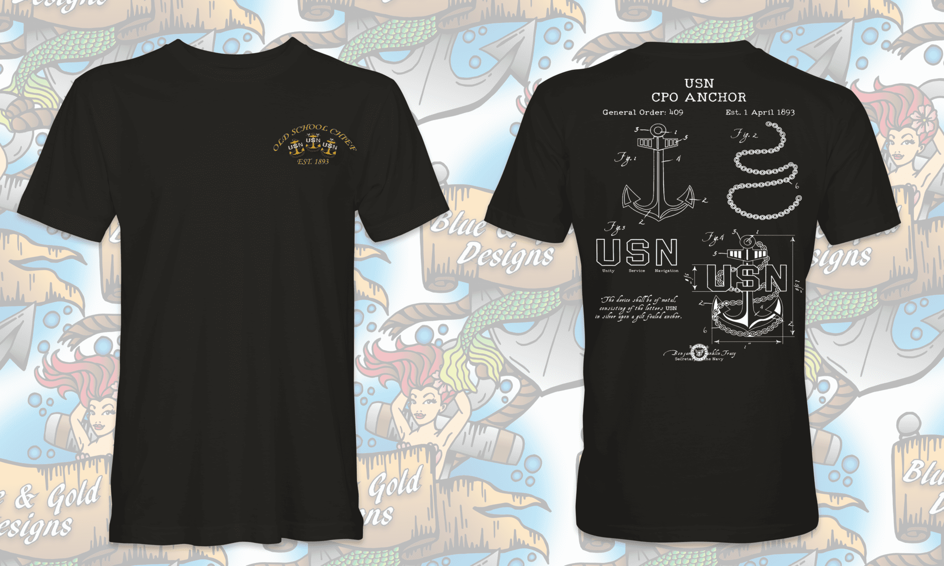 Black t-shirt with USN CPO anchor design.