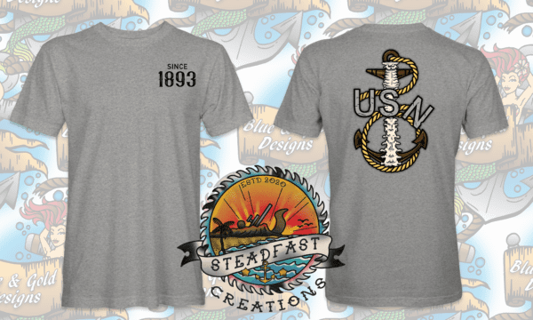 Grey t-shirt with USN anchor design.