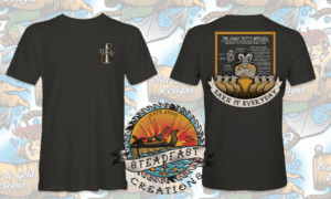 Black t-shirt with nautical and USN design.