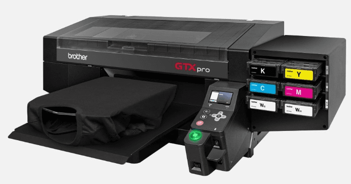 Brother GTX Pro DTG printer with t-shirt.