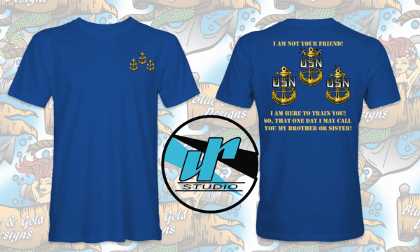 Blue USN t-shirt with anchor logo.