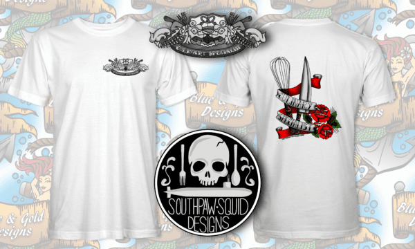 White t-shirt with culinary specialist design.