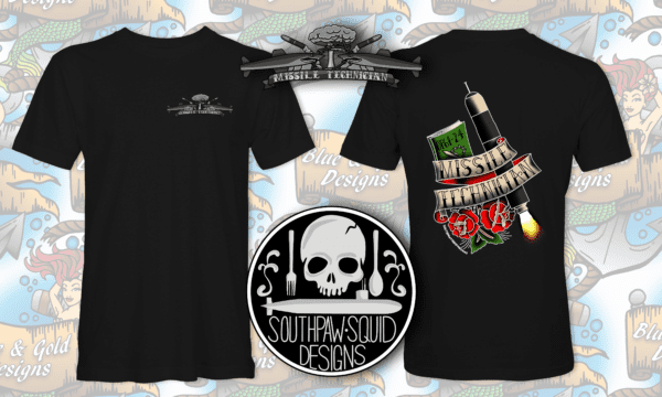 Black t-shirt with missile technician design.