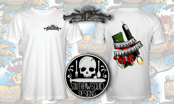 White t-shirt with missile technician design.