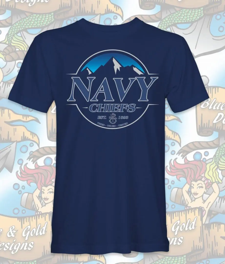 Navy Chiefs t-shirt with mountains logo.