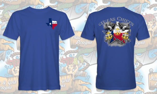 Texas Chiefs blue t-shirt with USN logo.