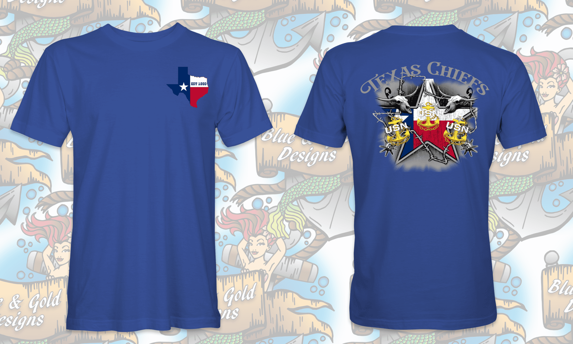 Texas Chiefs blue t-shirt with USN logo.